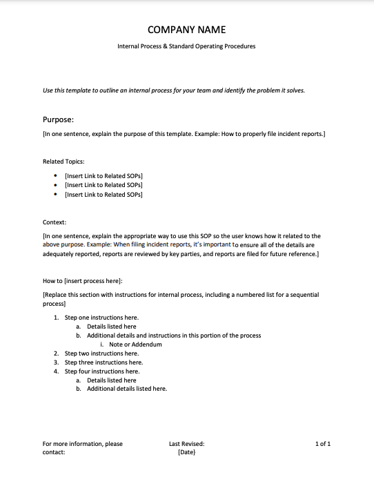 Standard Operating Procedures Template Thinkcurity Resources